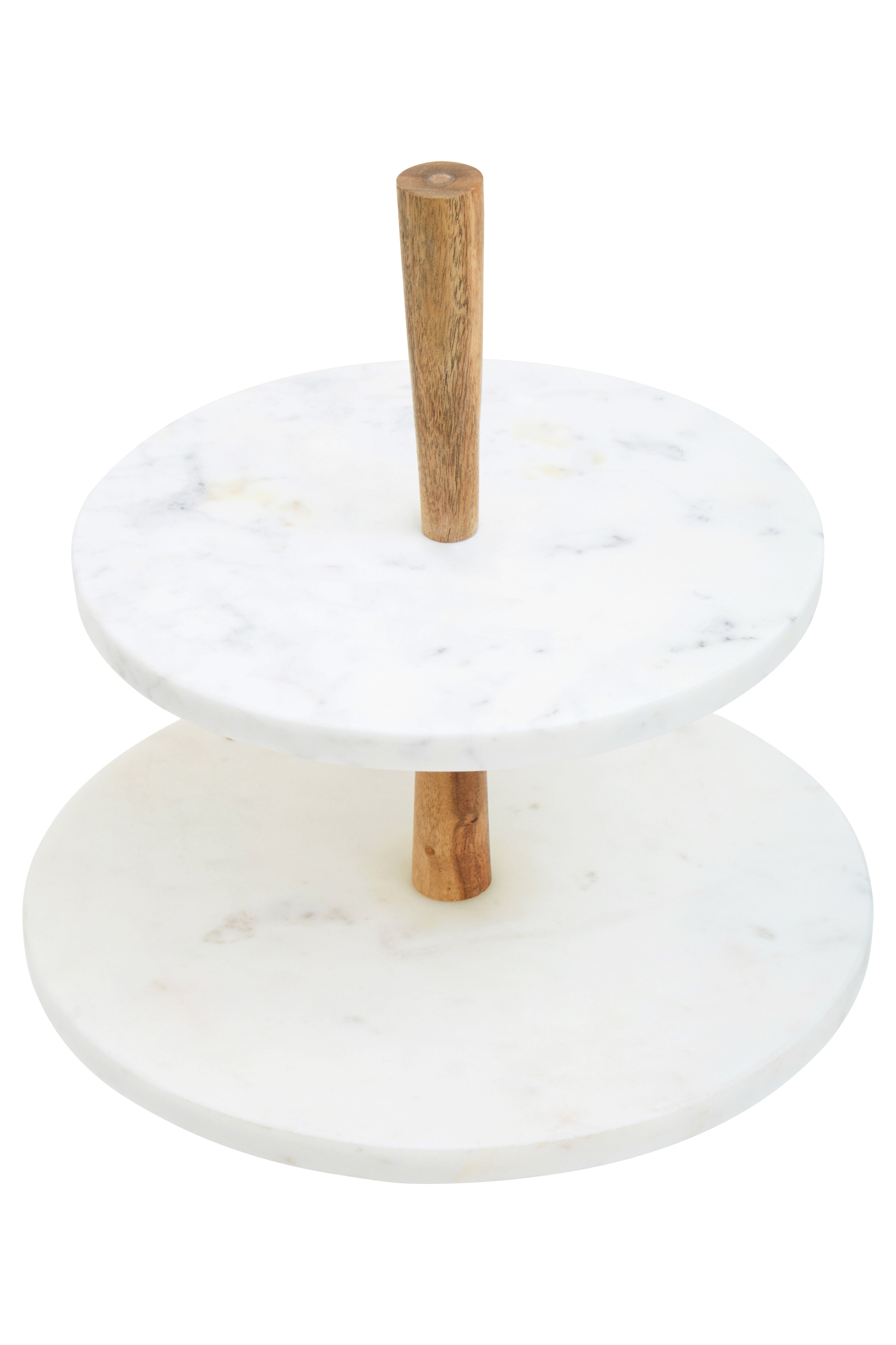 Burano White Marble & Acacia Wood 2 Tier Cake Stand